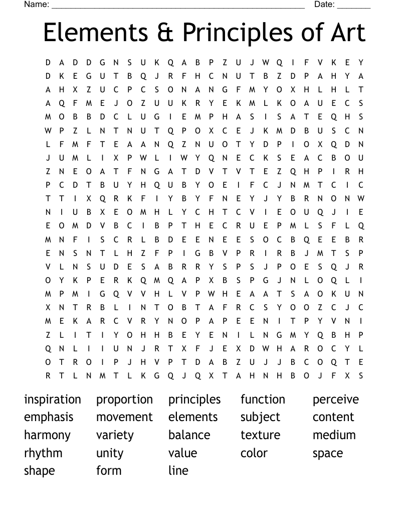 Elements & Principles of Art Word Search