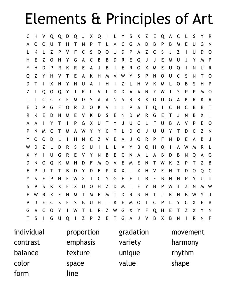 Elements & Principles of Art Word Search