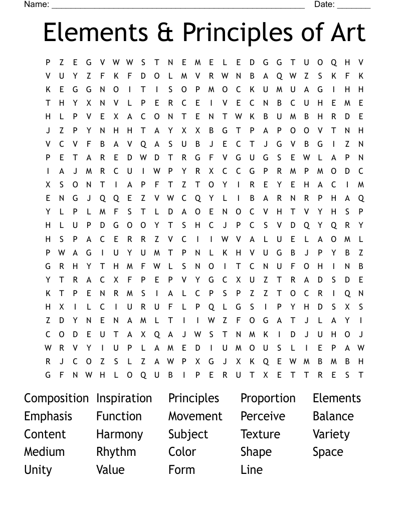 Elements & Principles of Art Word Search