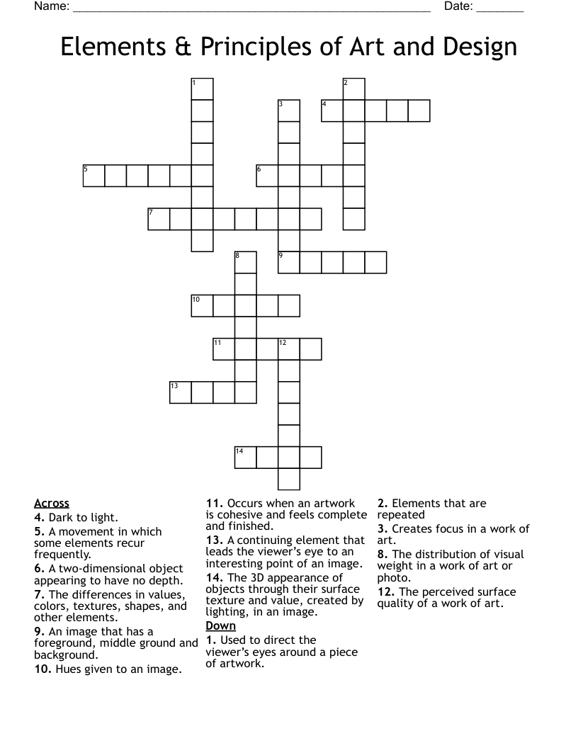 Elements & Principles of Art and Design Crossword