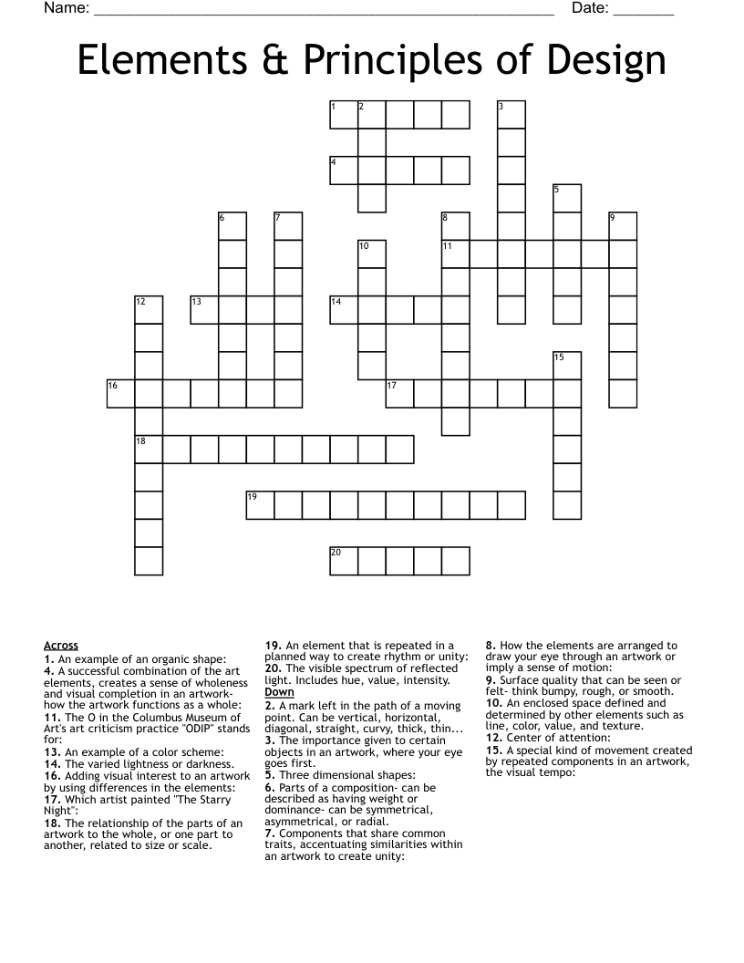 Elements & Principles of Design Crossword