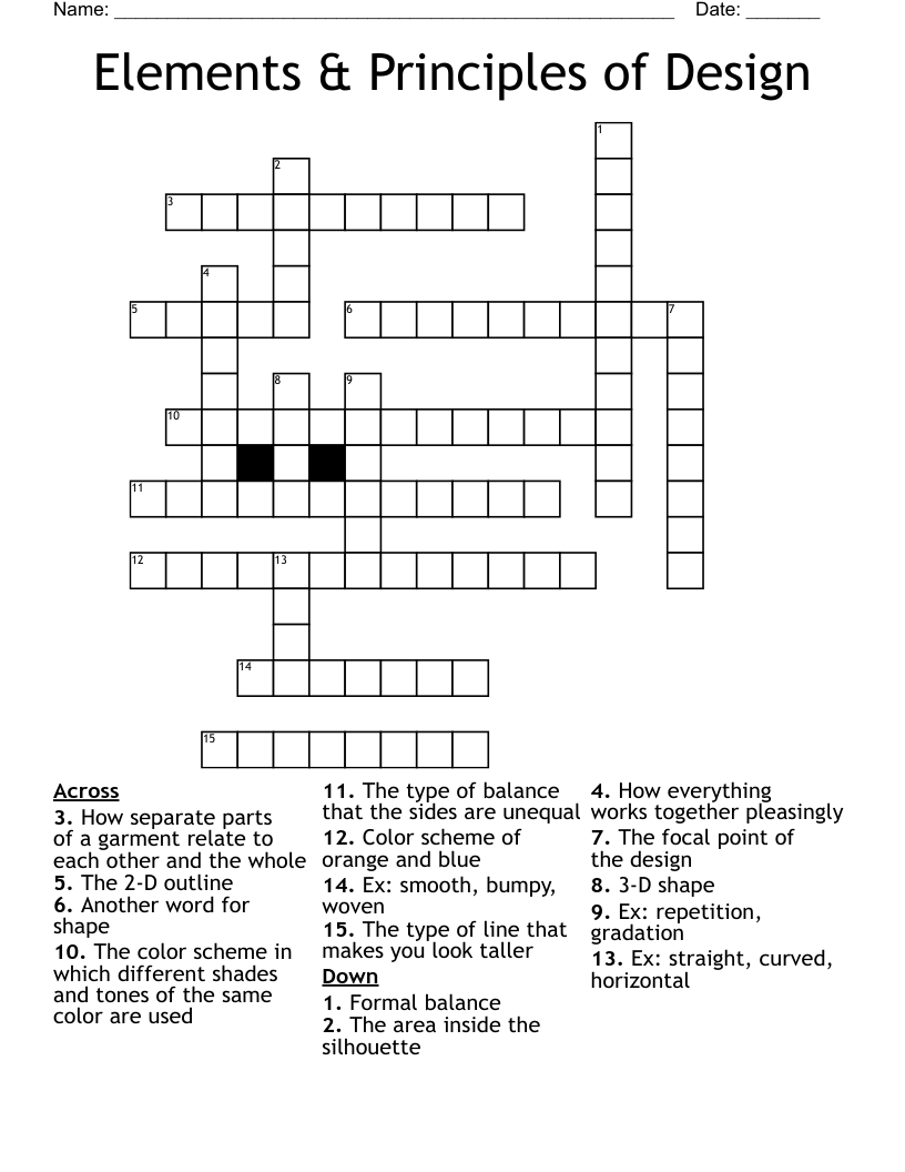 Elements & Principles of Design Crossword