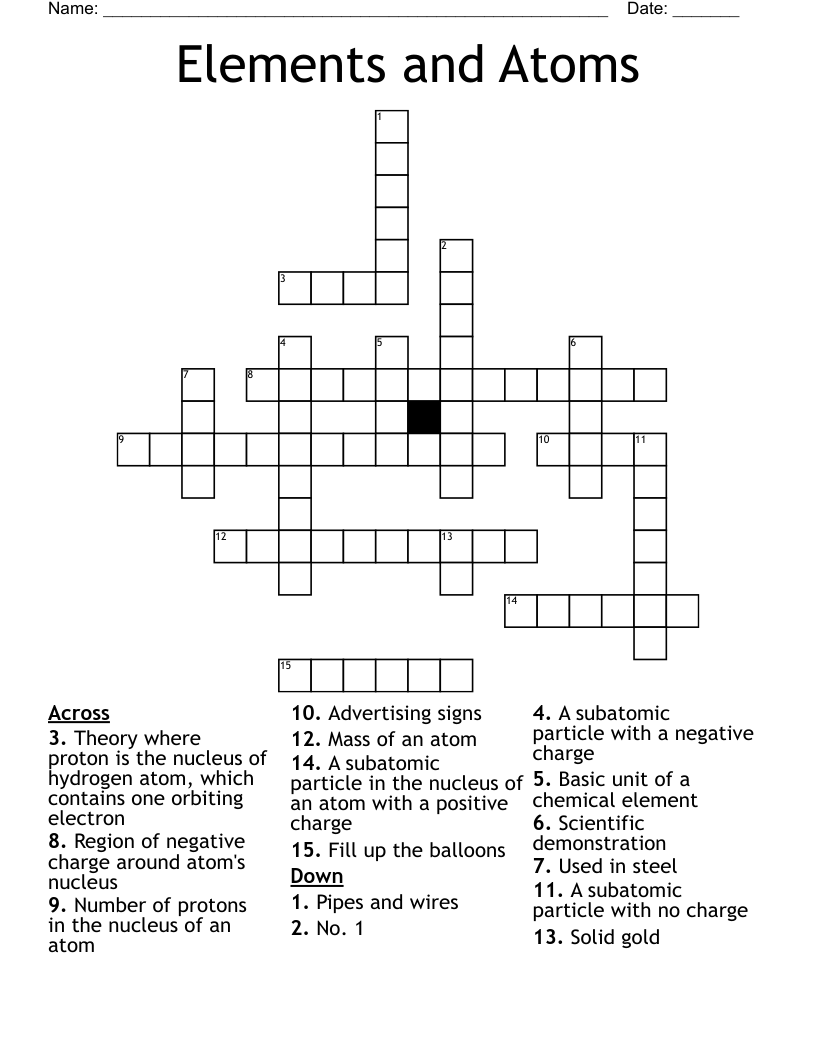 Elements and Atoms Crossword