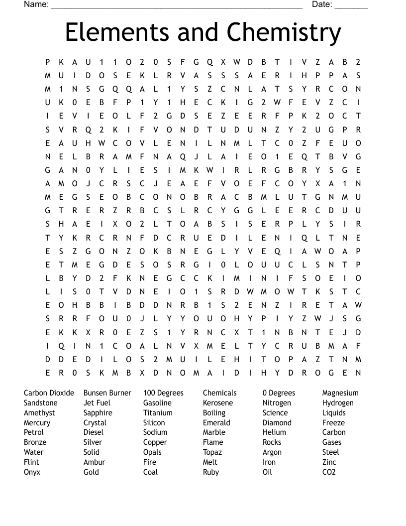 Elements and Chemistry Word Search