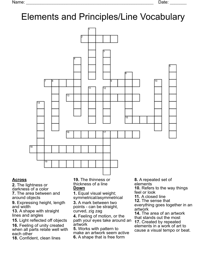 Elements and Principles/Line Vocabulary Crossword