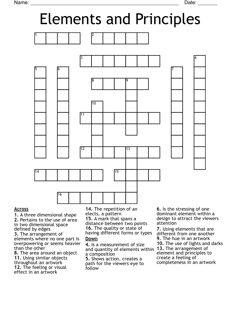 Elements and Principles Crossword
