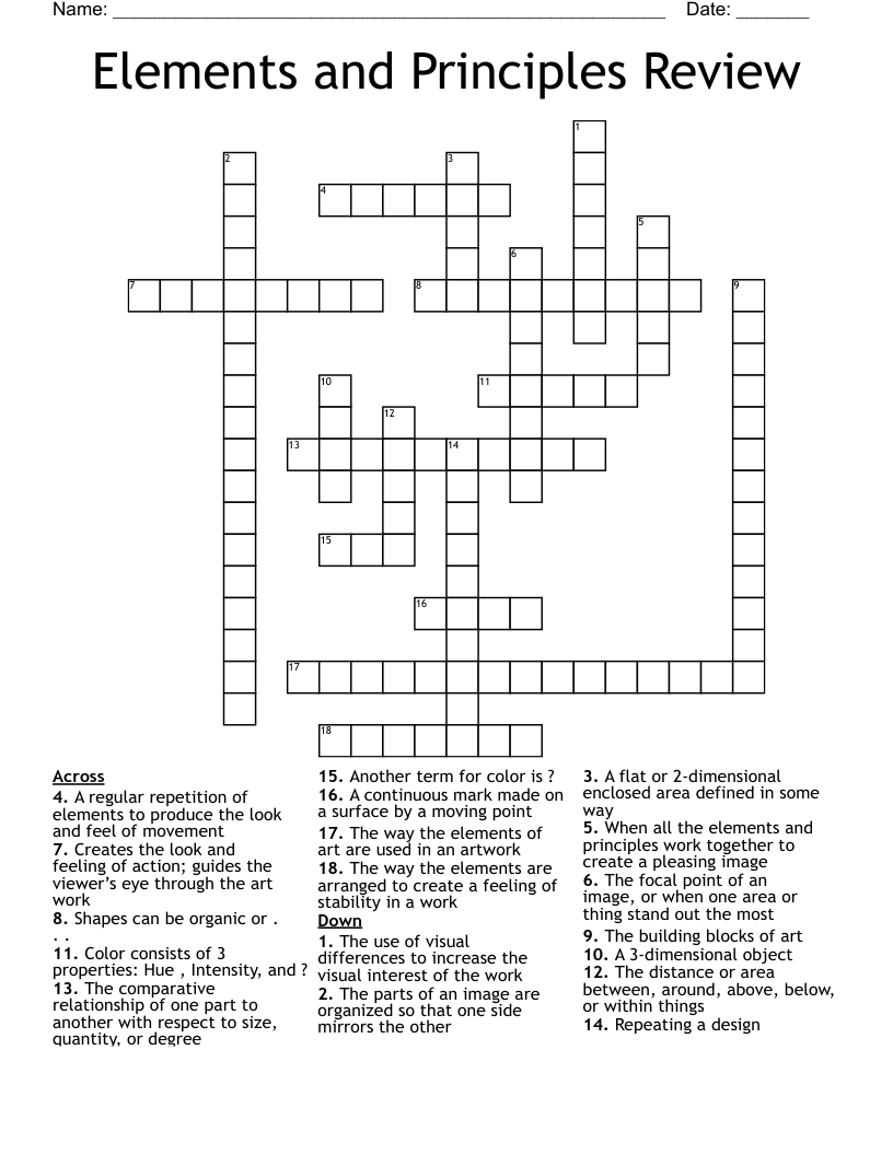 Elements and Principles Review Crossword
