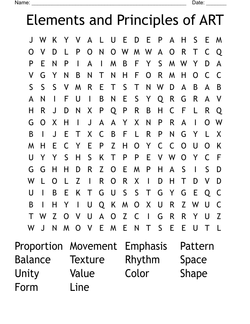 Elements and Principles of ART Word Search