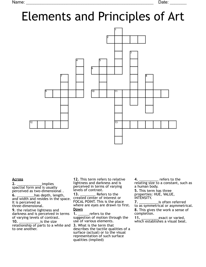 Elements and Principles of Art Crossword
