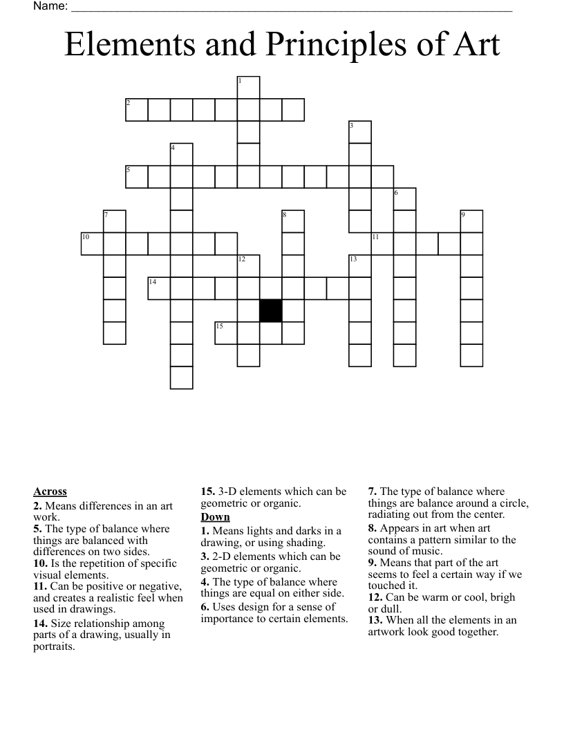 Elements and Principles of Art Crossword