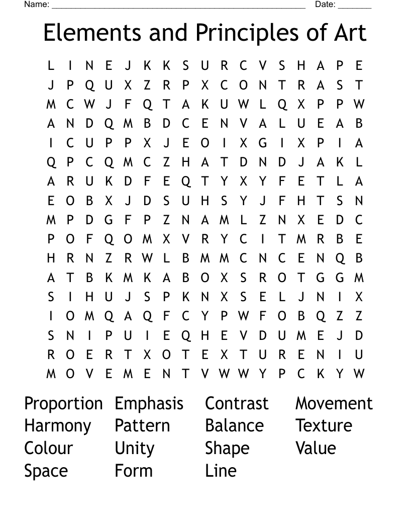 Elements and Principles of Art Word Search