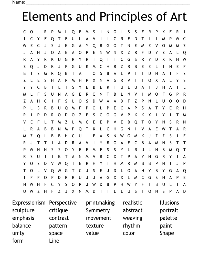 Elements and Principles of Art Word Search