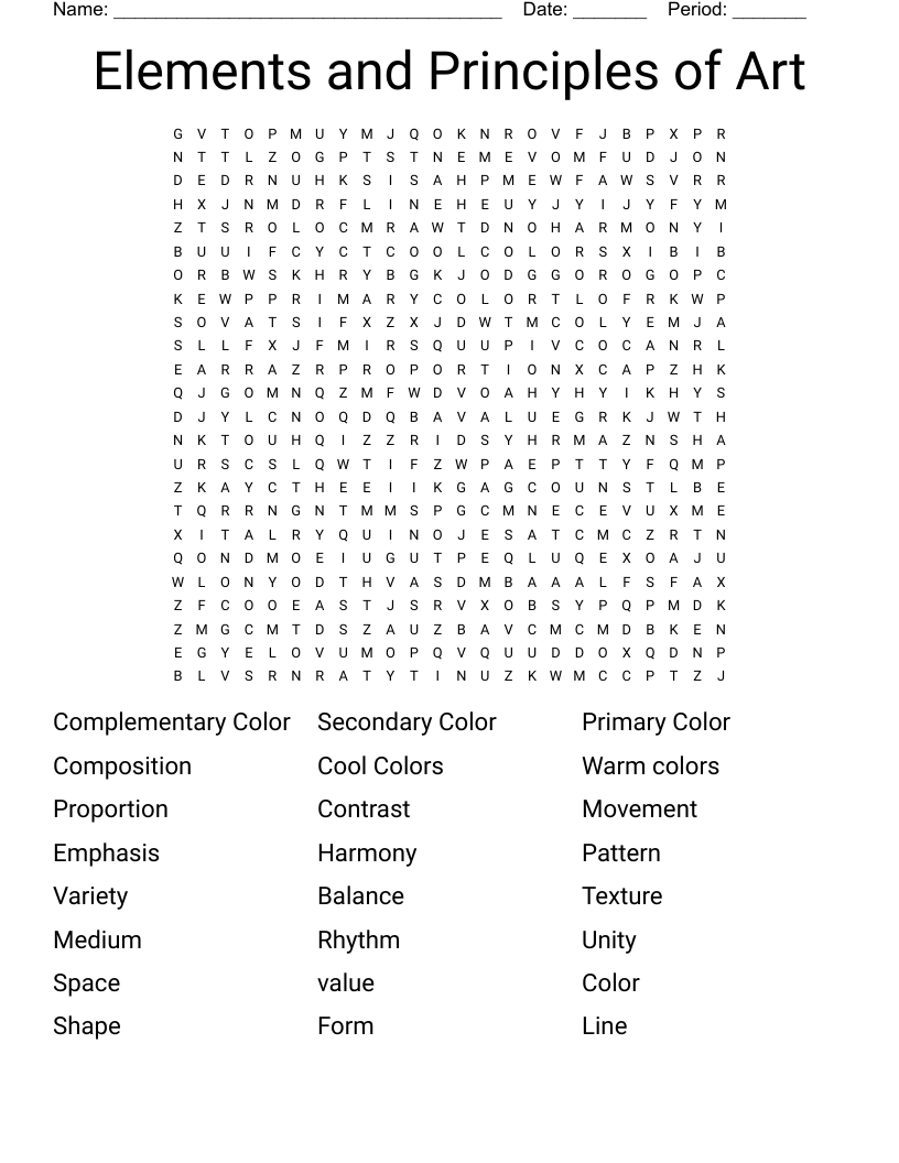 Elements and Principles of Art Word Search