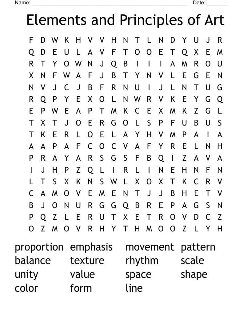 Elements and Principles of Art Word Search