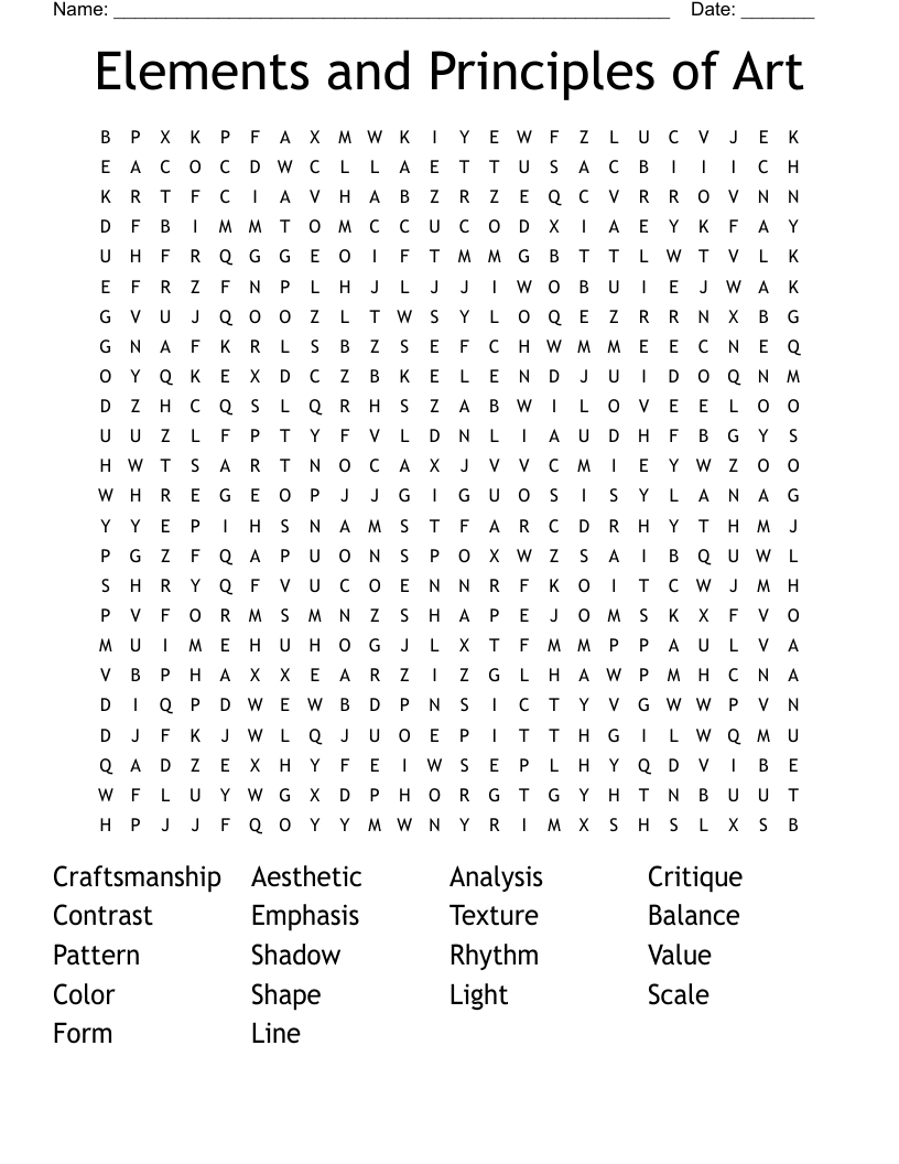 Elements and Principles of Art Word Search