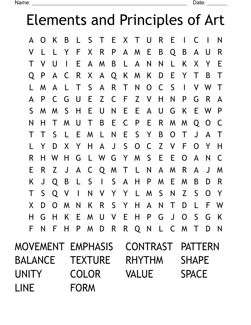 Elements and Principles of Art Word Search