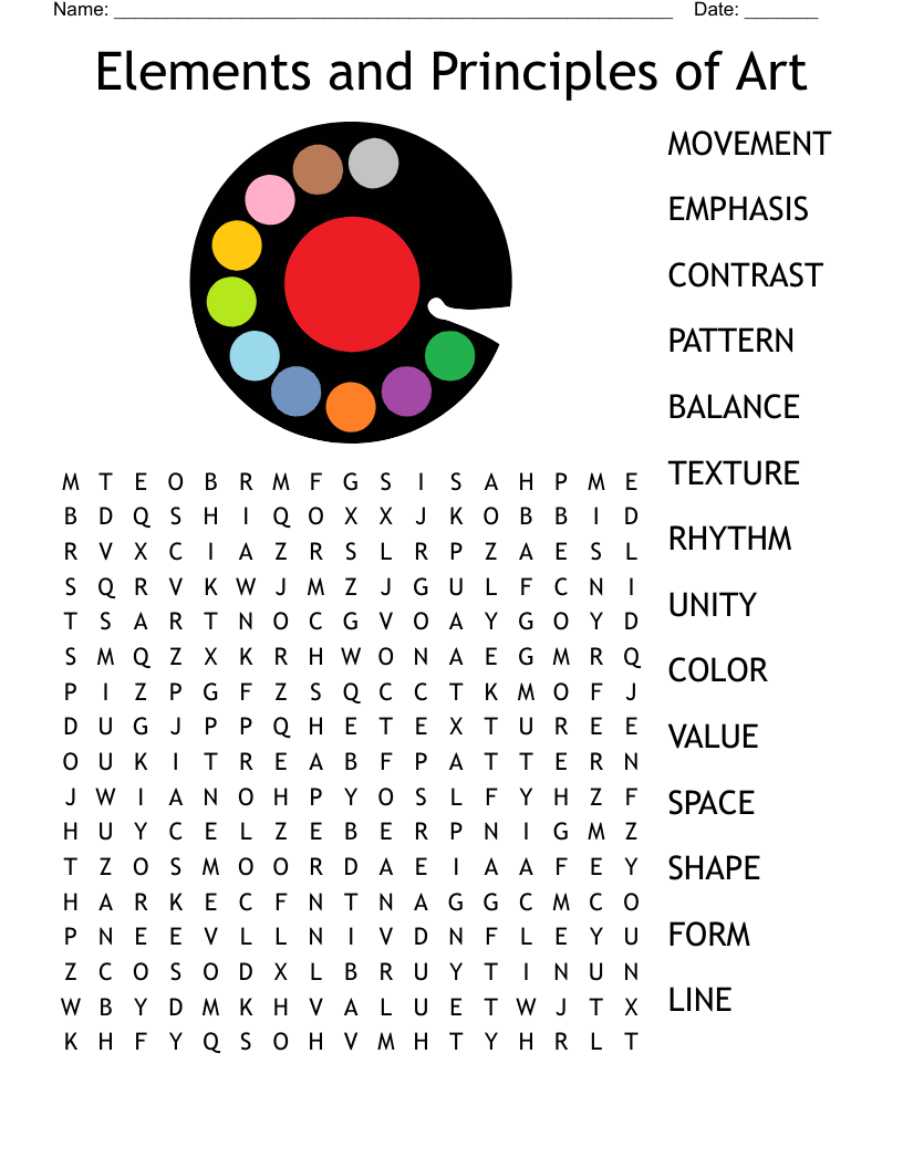 Elements and Principles of Art Word Search