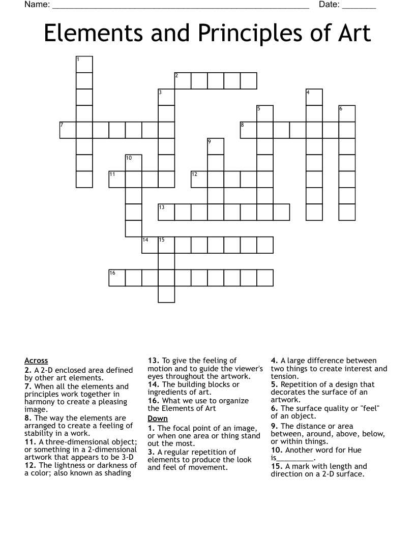 Elements and Principles of Art Crossword