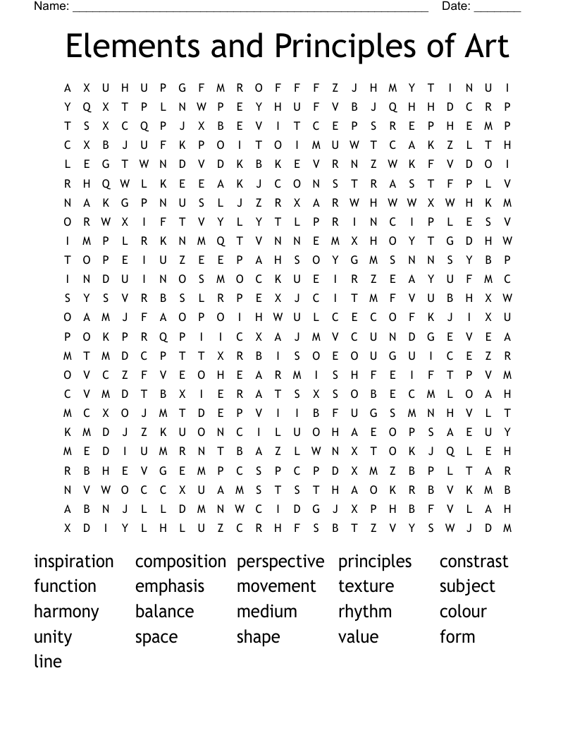 Elements and Principles of Art  Word Search