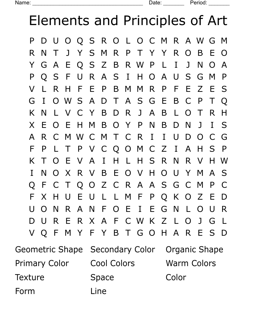 Elements and Principles of Art  Word Search