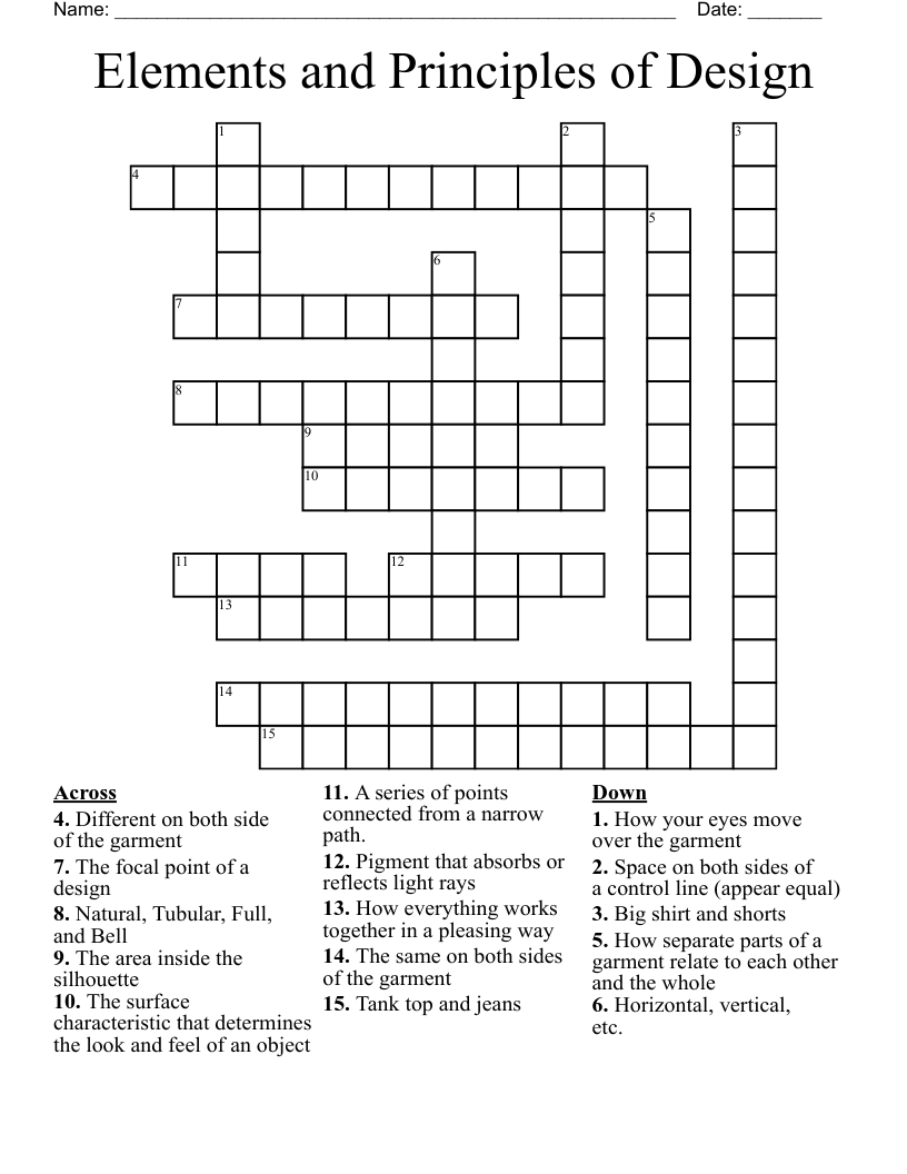 Elements and Principles of Design Crossword