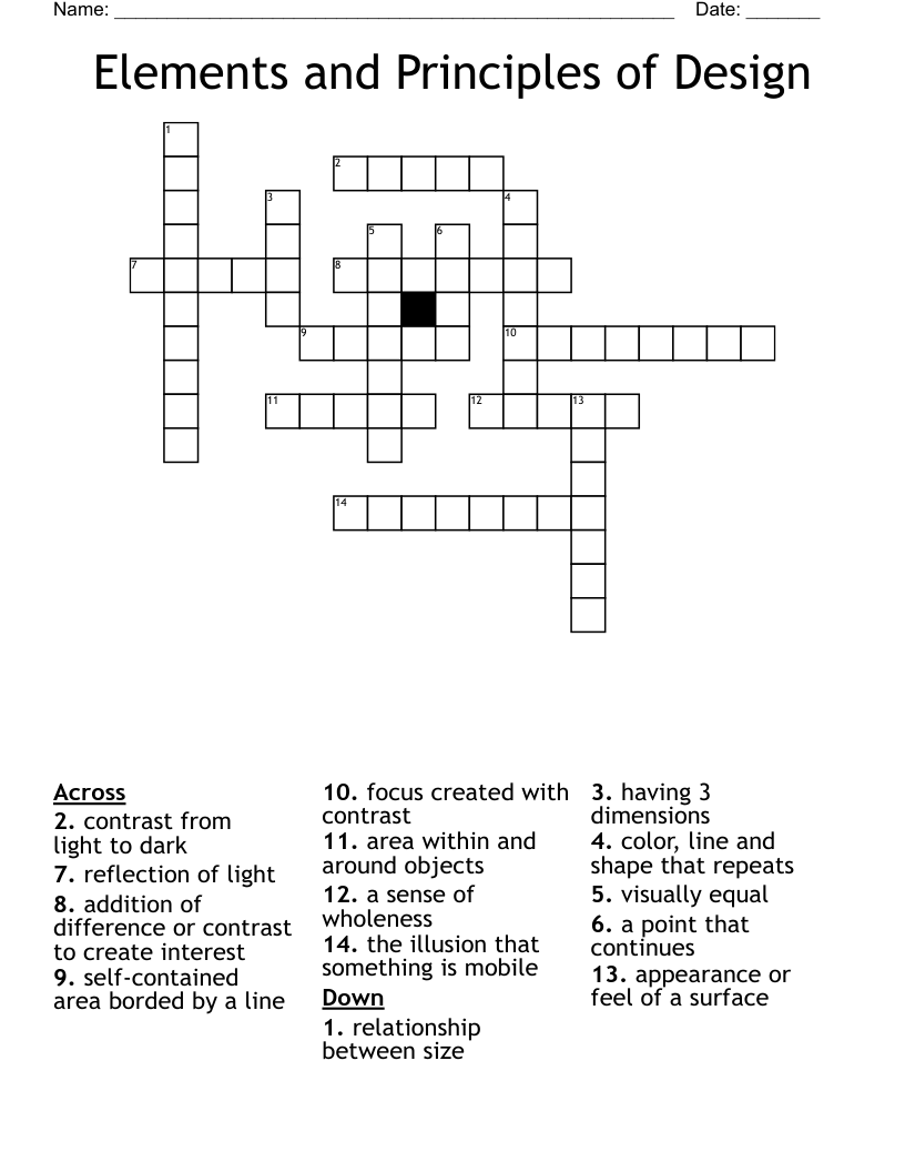 Elements and Principles of Design Crossword