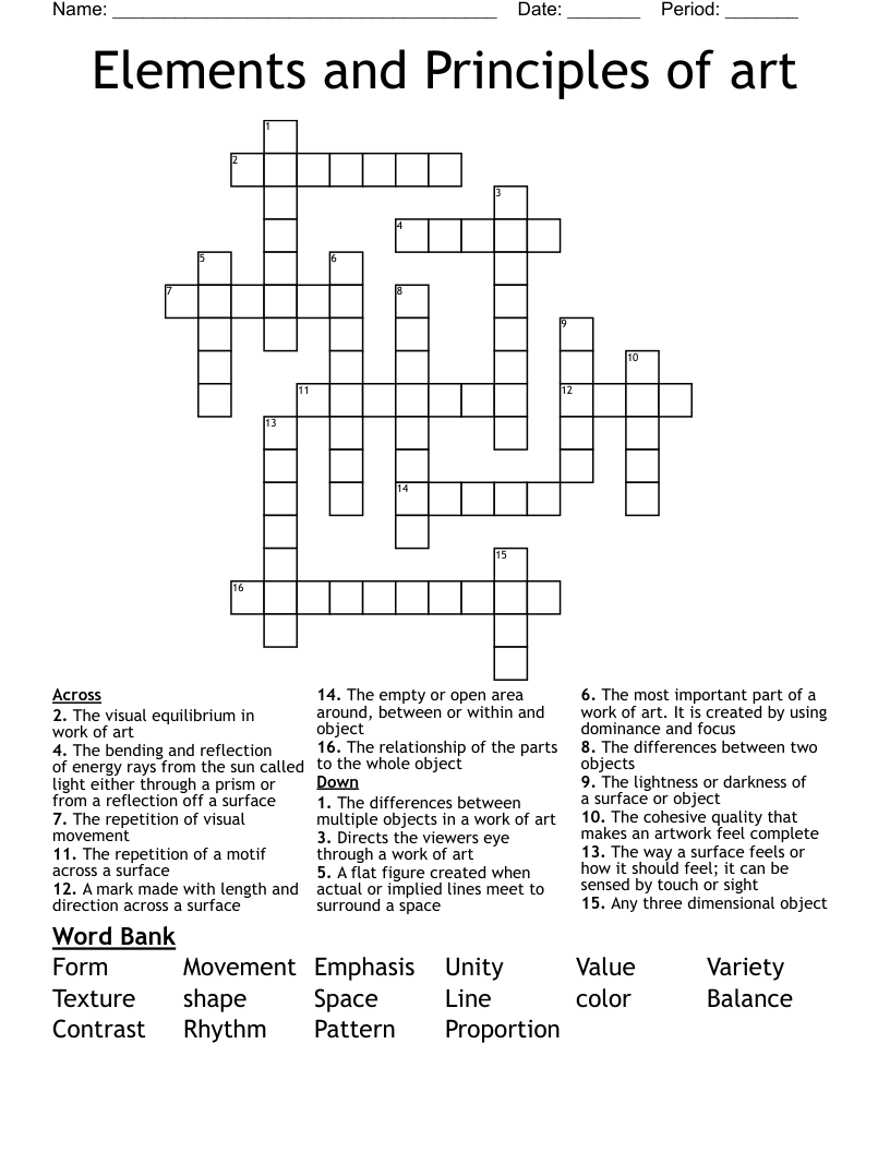 Elements and Principles of art Crossword