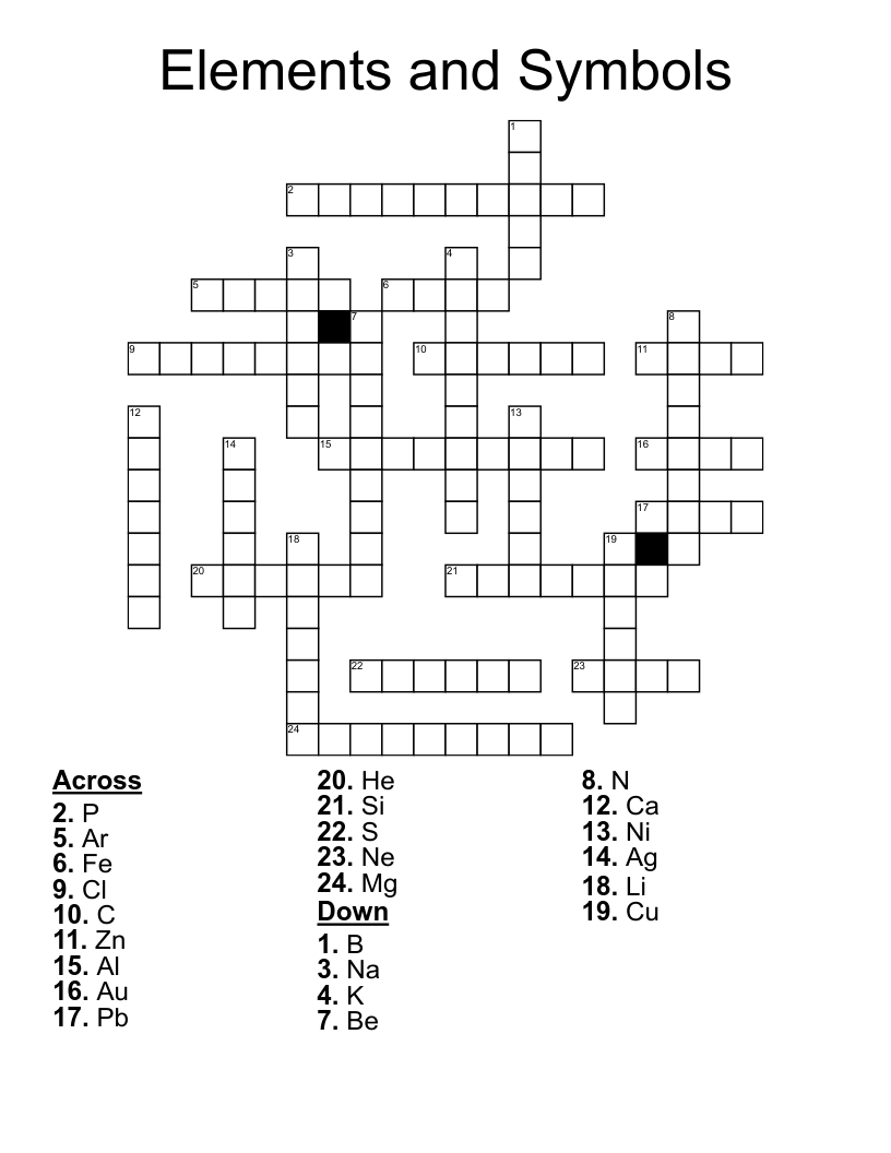 Elements and Symbols Crossword