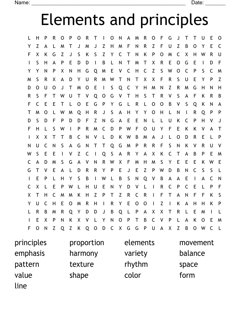 Elements and principles Word Search