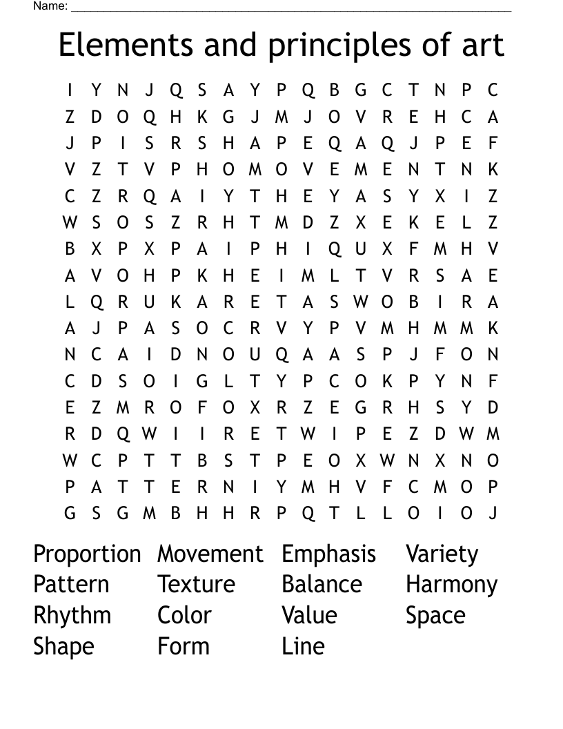 Elements and principles of art Word Search