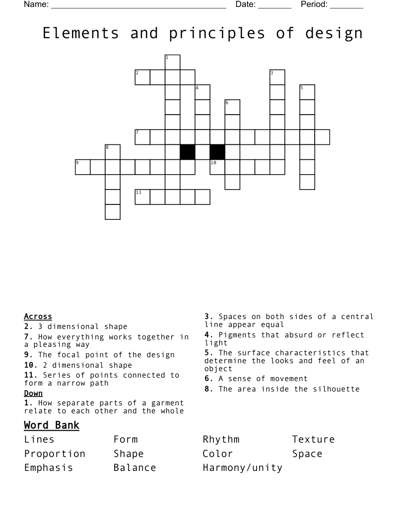 Elements and principles of design Crossword