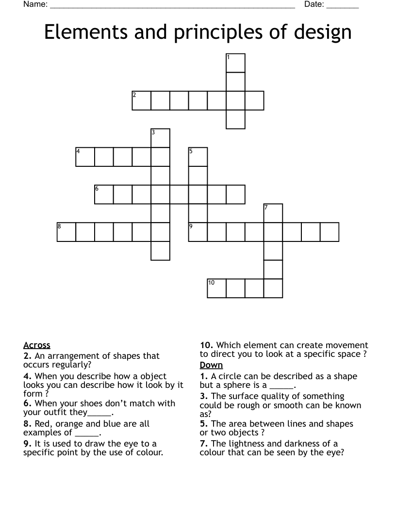 Elements and principles of design  Crossword