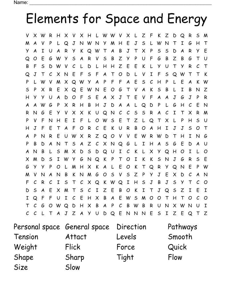 Elements for Space and Energy  Word Search