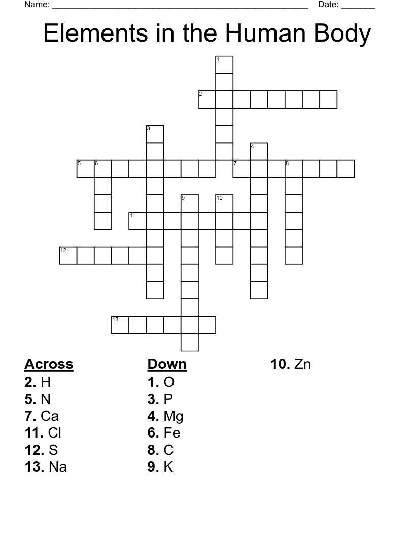 Elements in the Human Body Crossword