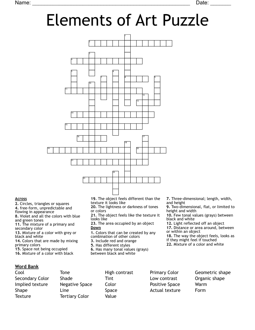Elements of Art Puzzle Crossword