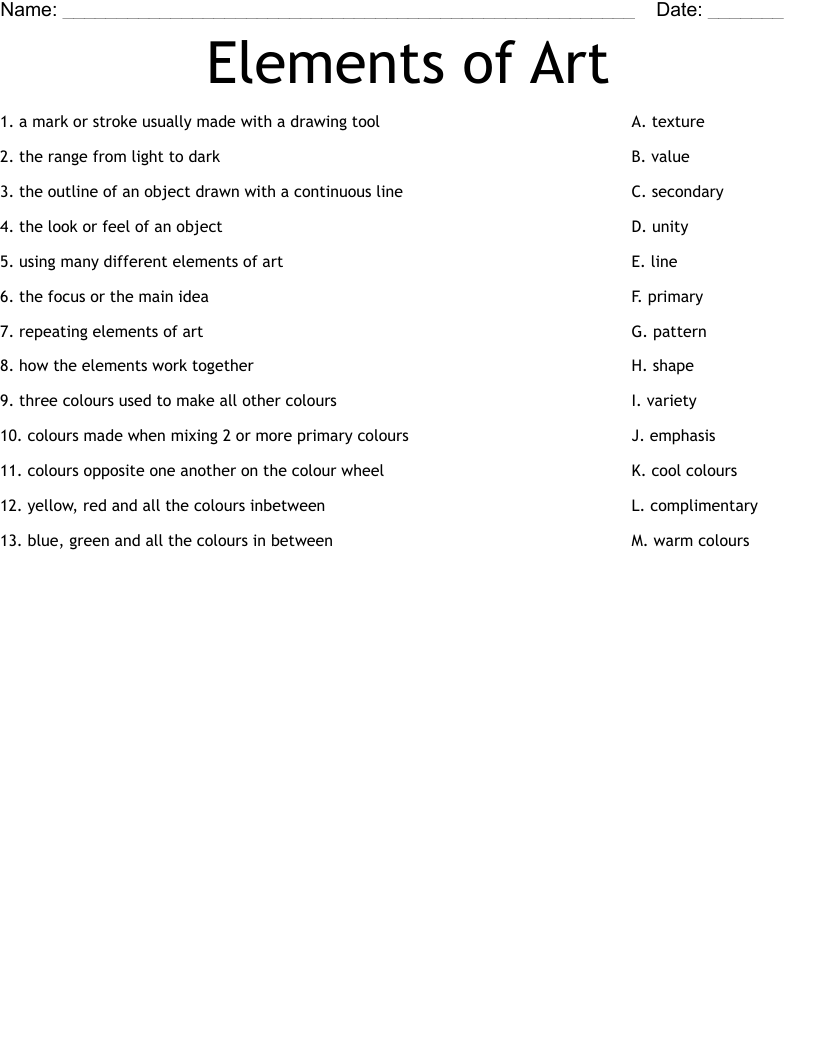 Elements of Art  Worksheet