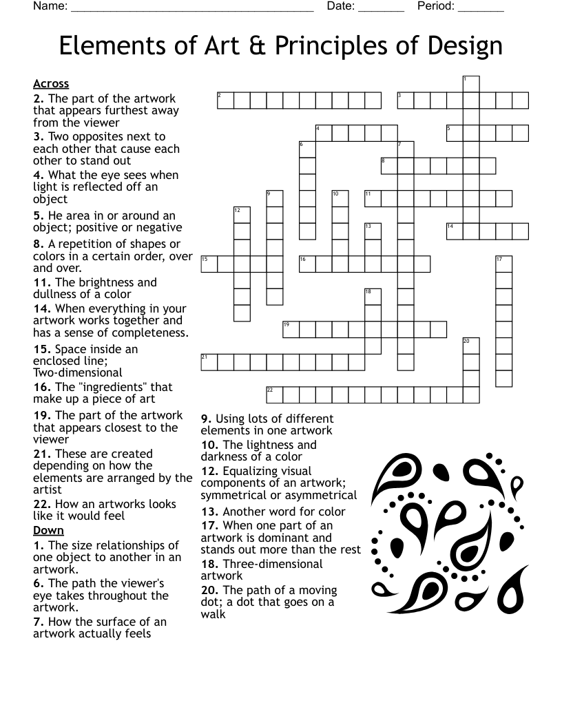 Elements of Art & Principles of Design Crossword