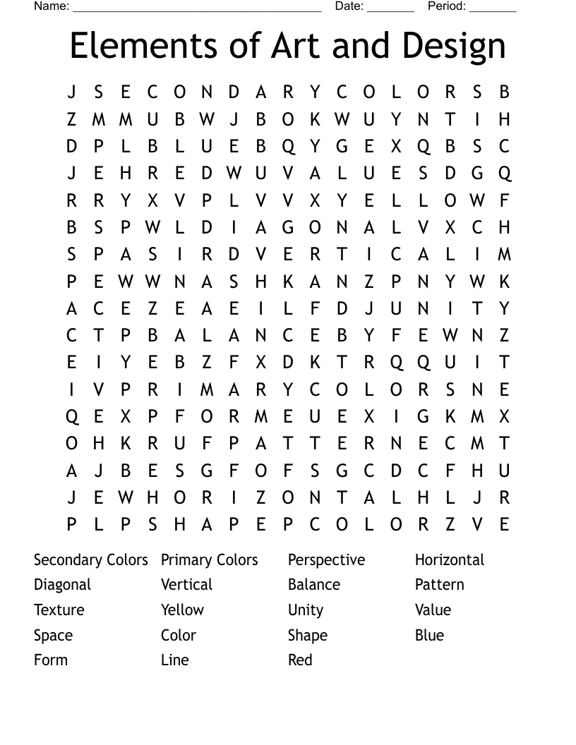 Elements of Art and Design Word Search
