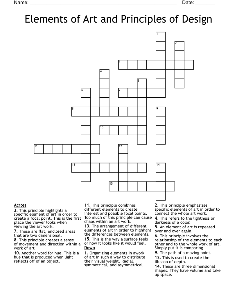 Elements of Art and Principles of Design Crossword
