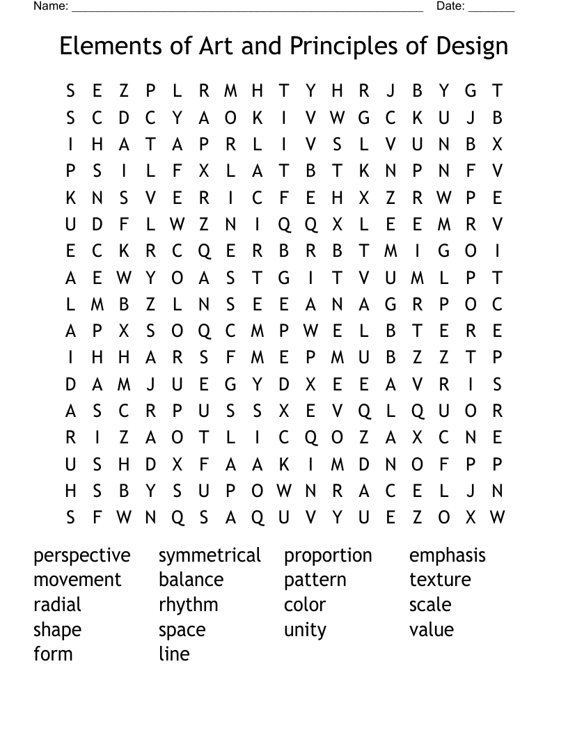 Elements of Art and Principles of Design Word Search