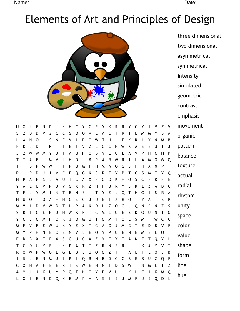 Elements of Art and Principles of Design Word Search