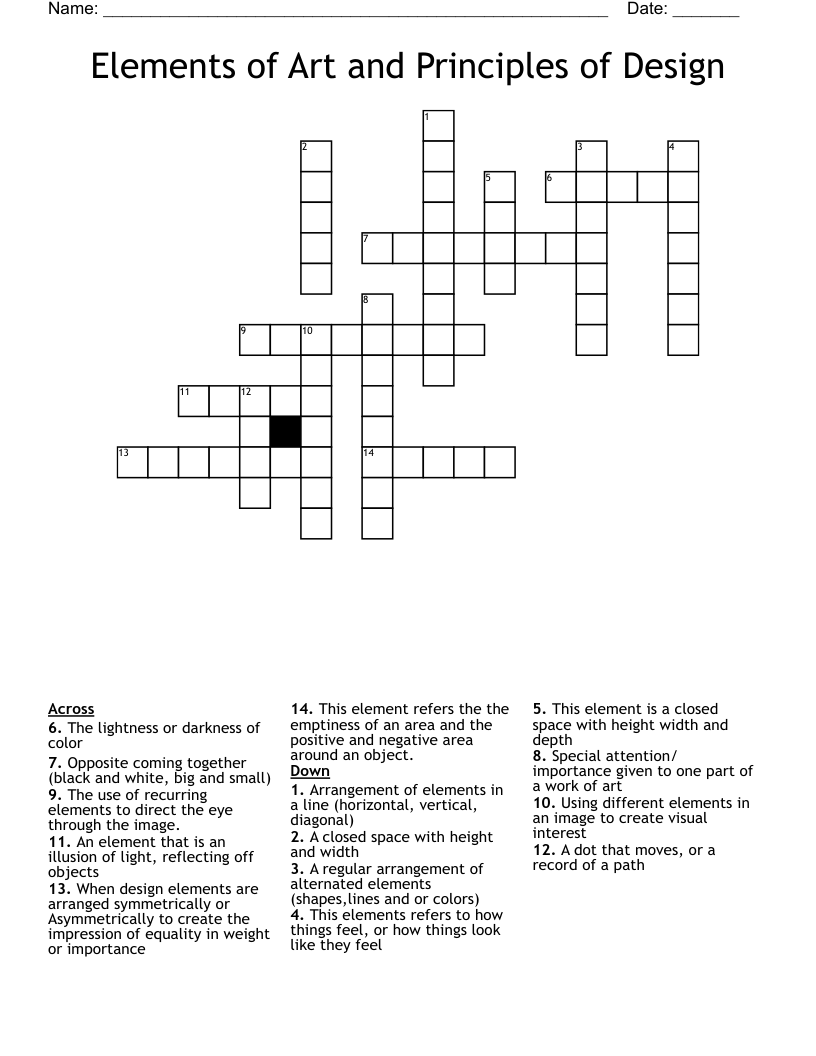 Elements of Art and Principles of Design  Crossword