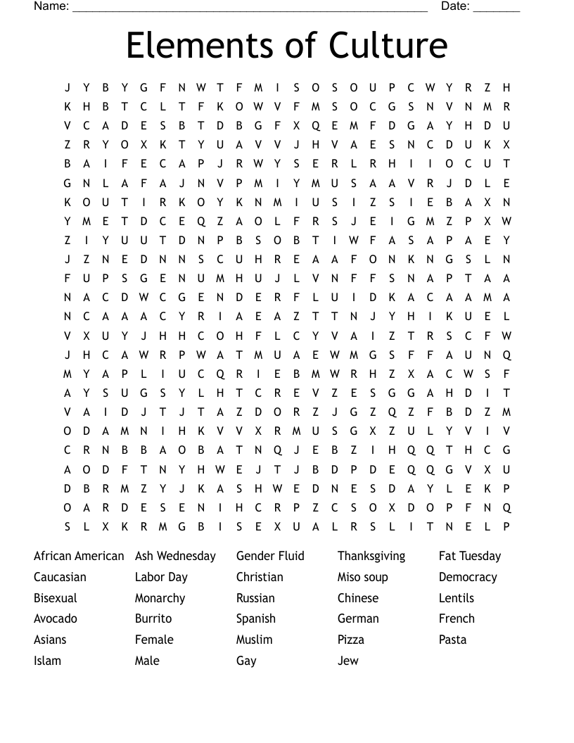 Elements of Culture Word Search