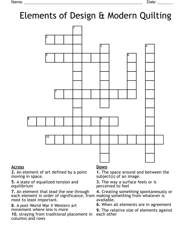 Elements of Design & Modern Quilting Crossword