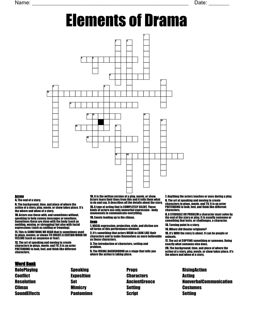 Elements of Drama Crossword