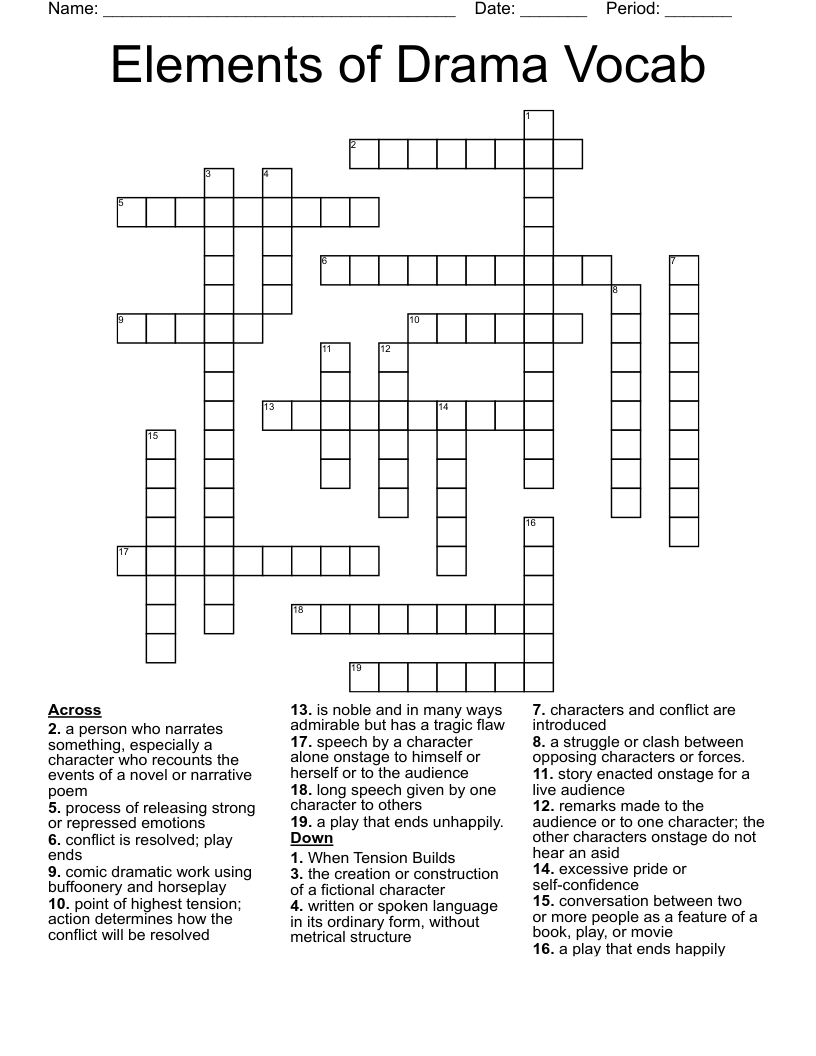 Elements of Drama Vocab Crossword