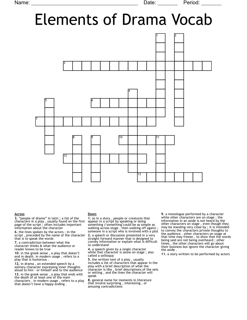Elements of Drama Vocab  Crossword