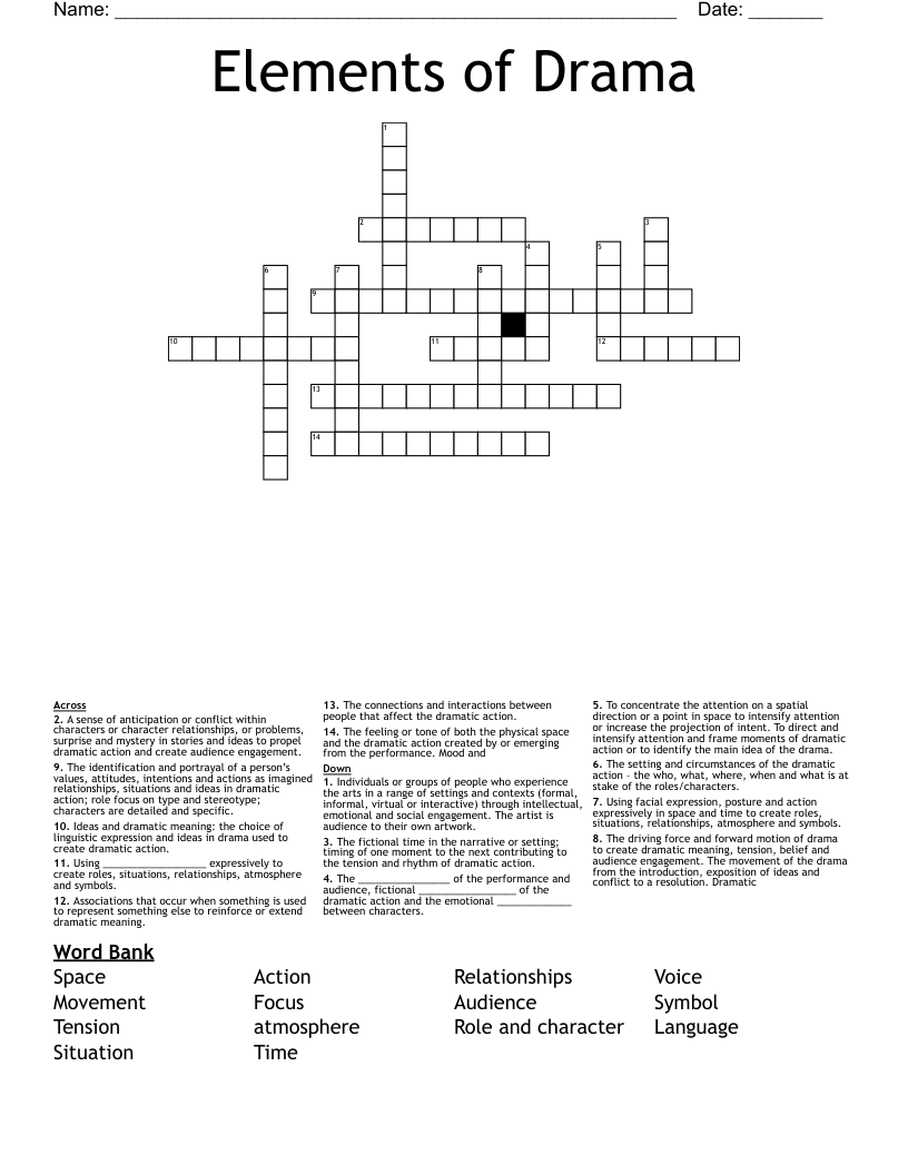 Elements of Drama  Crossword