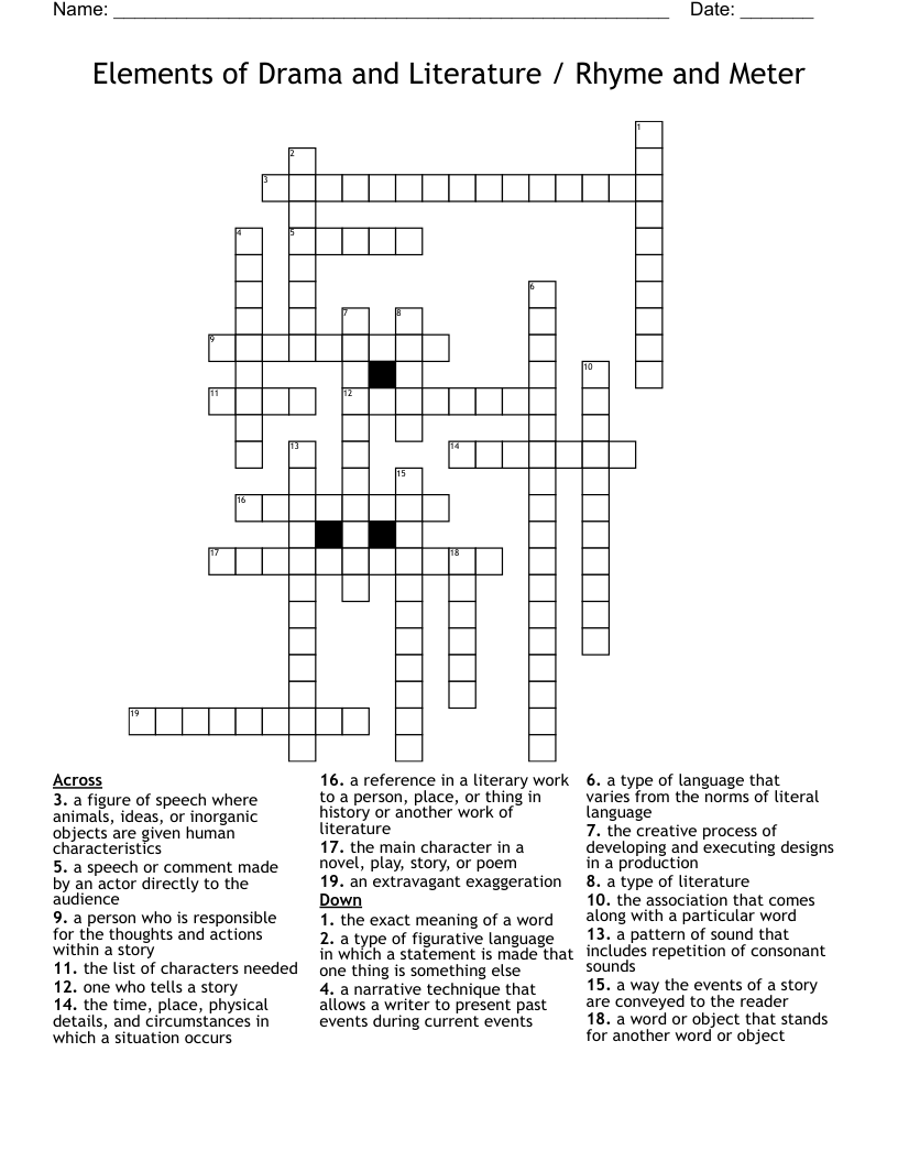 Elements of Drama and Literature / Rhyme and Meter Crossword