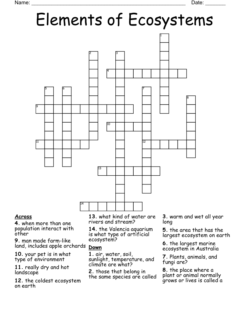 Elements of Ecosystems Crossword